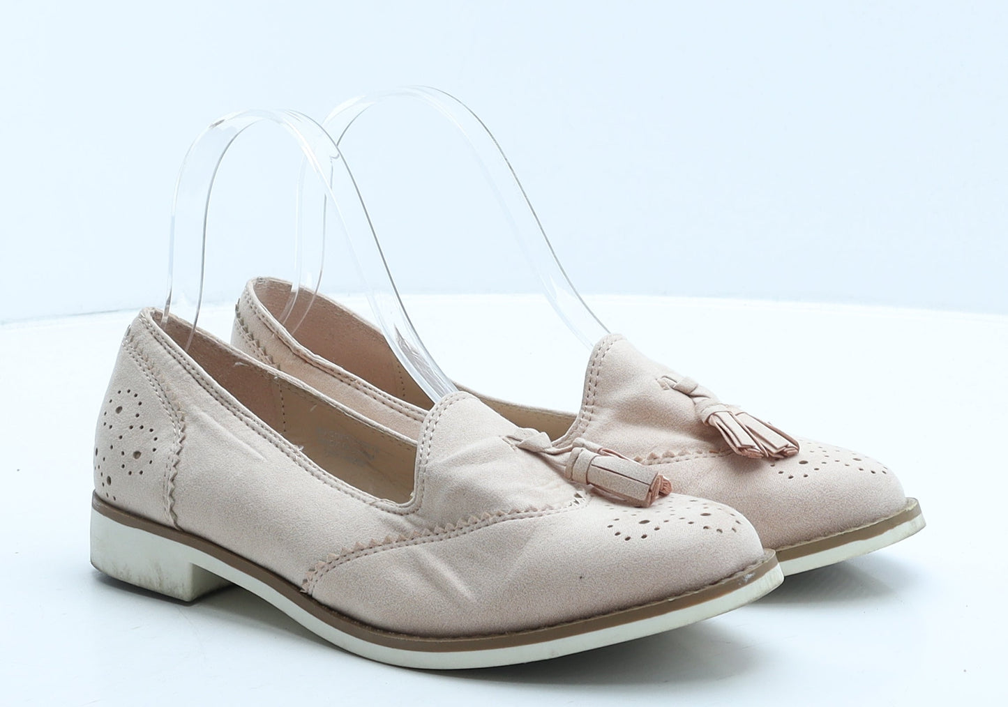 Primark Womens Pink Suede Loafer Casual UK 4 37 - Brogue Style