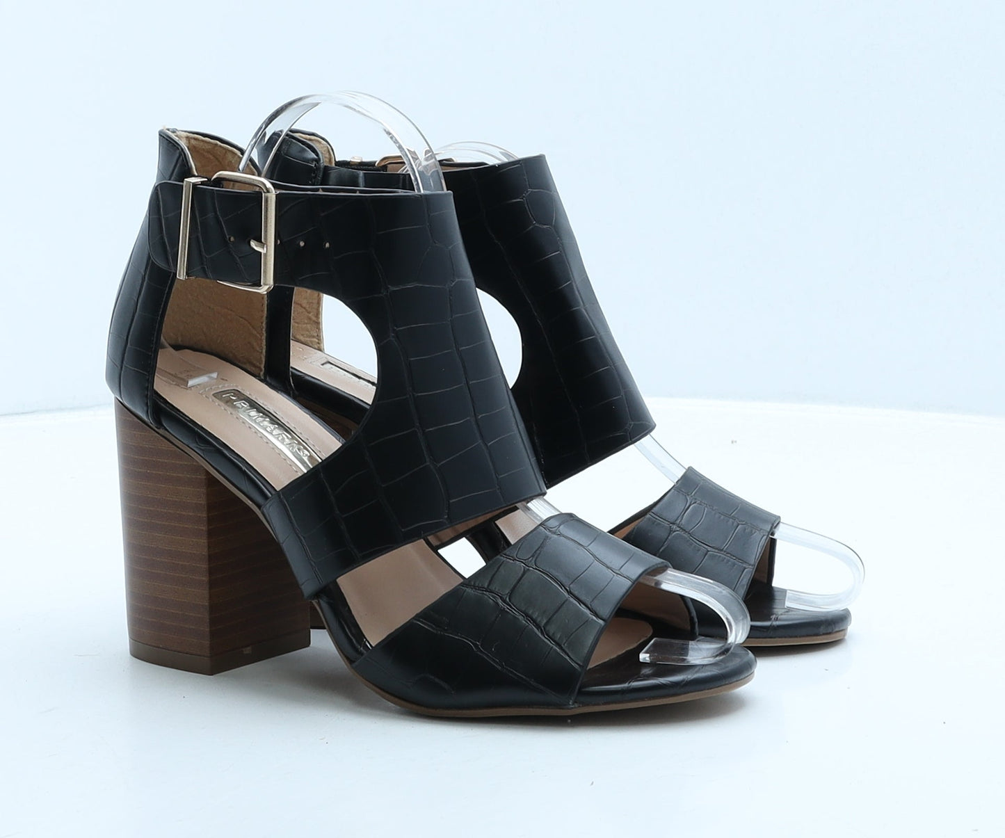 Primark Womens Black Geometric Leather Strappy Heel UK 4 37