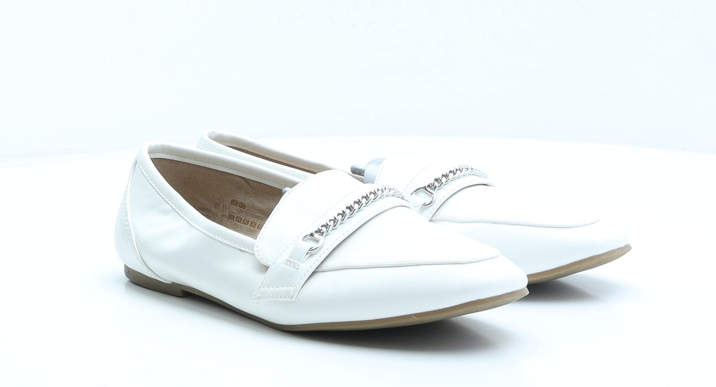 F&F Womens White Faux Leather Loafer Flat UK 7 41