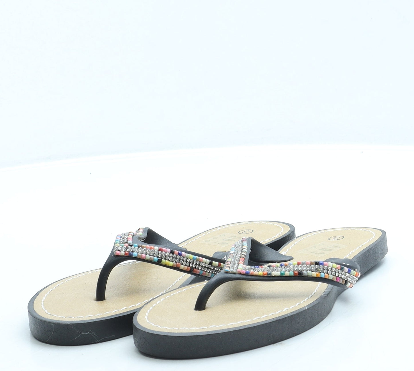 Preworn Womens Black Rubber Thong Sandal UK 3 36 US 5