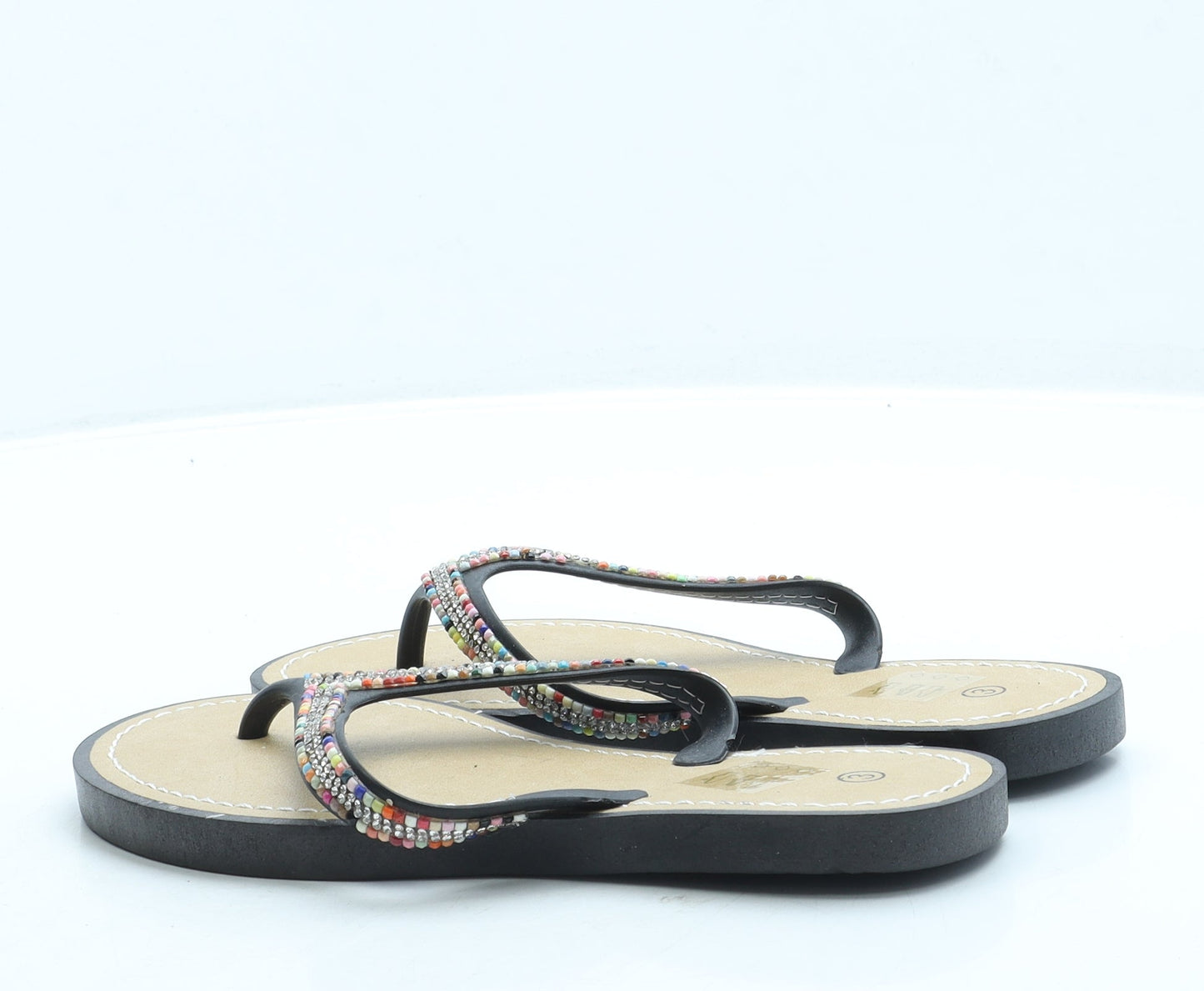 Preworn Womens Black Rubber Thong Sandal UK 3 36 US 5