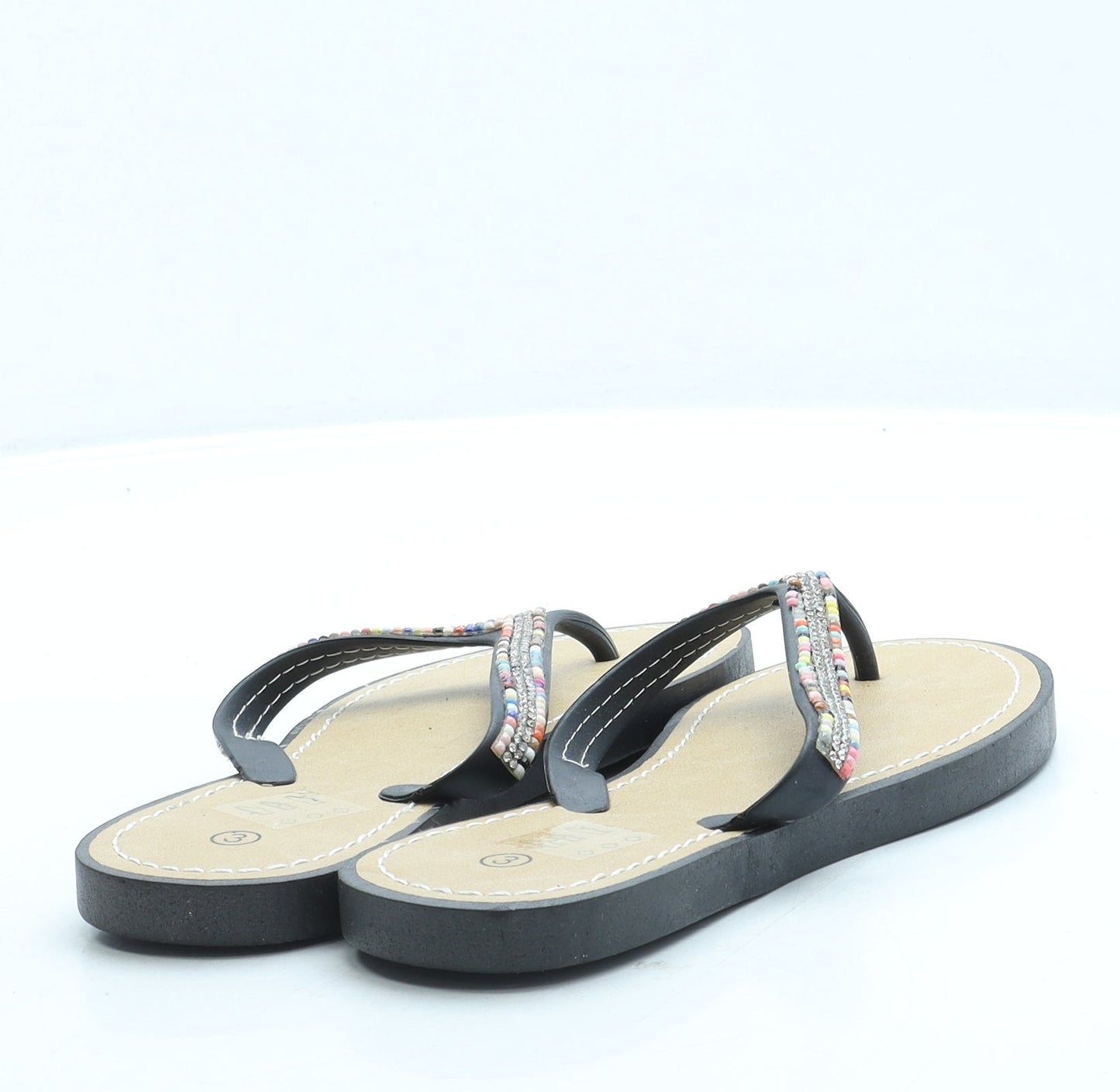 Preworn Womens Black Rubber Thong Sandal UK 3 36 US 5
