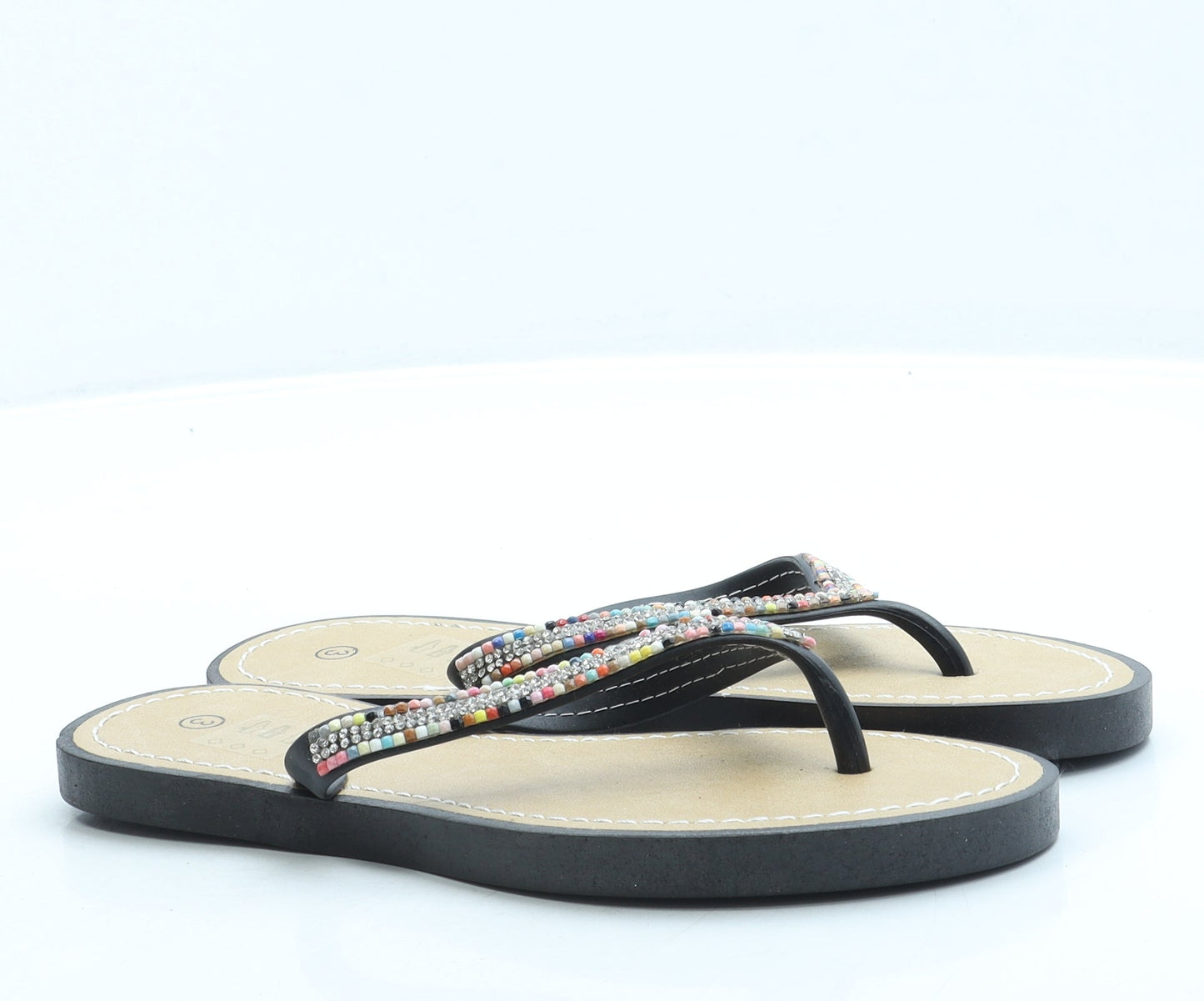 Preworn Womens Black Rubber Thong Sandal UK 3 36 US 5