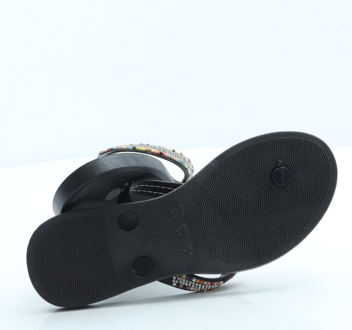 Preworn Womens Black Rubber Thong Sandal UK 3 36 US 5