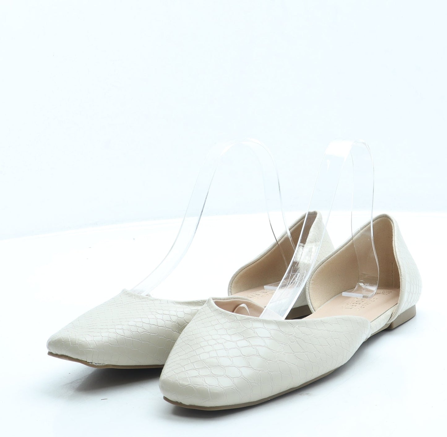 Primark Womens Ivory Animal Print Leather Slip On Flat UK 6 39 US 8 - Wide Fit