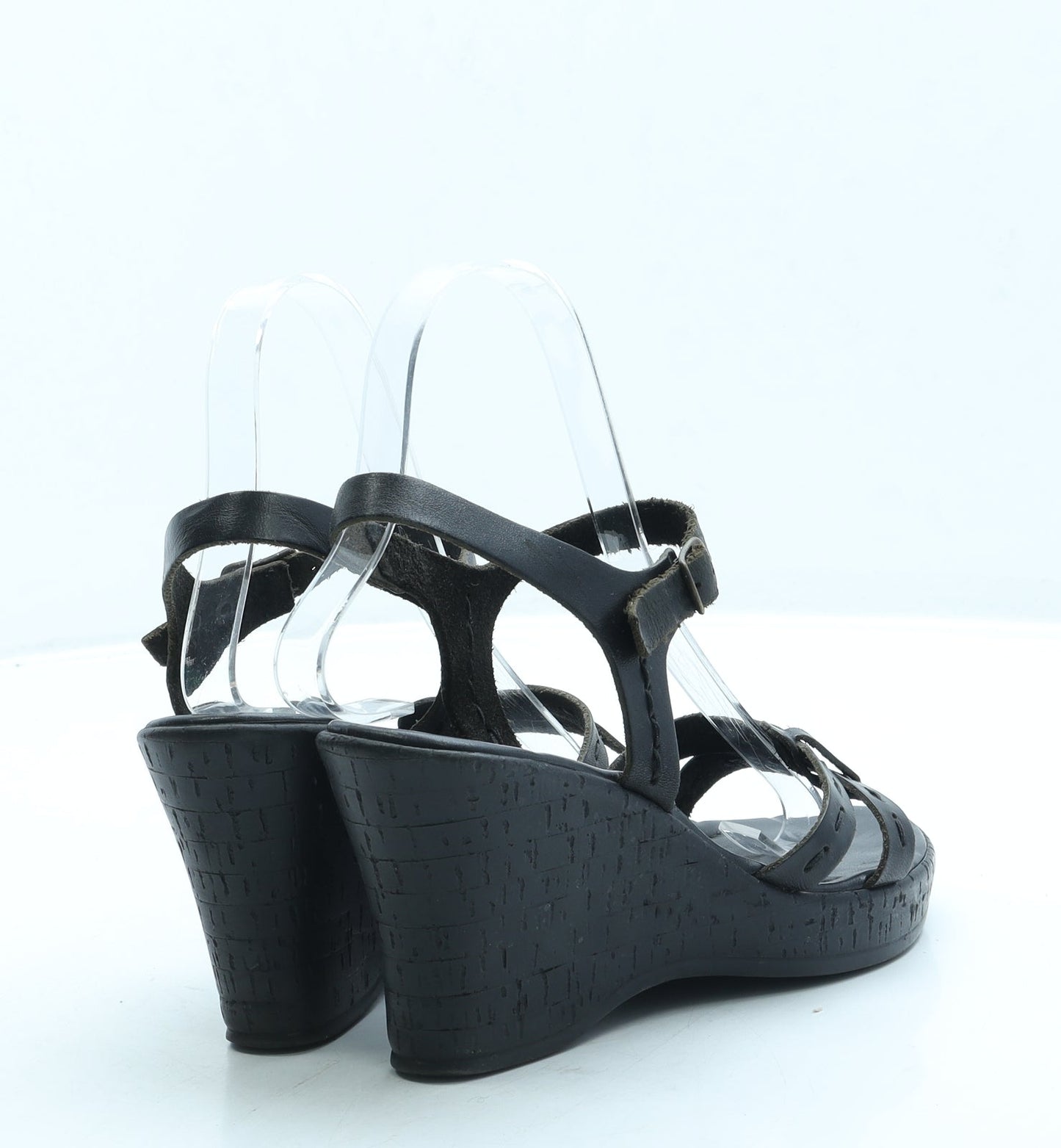 Preworn Womens Black Leather Strappy Heel UK 3 36