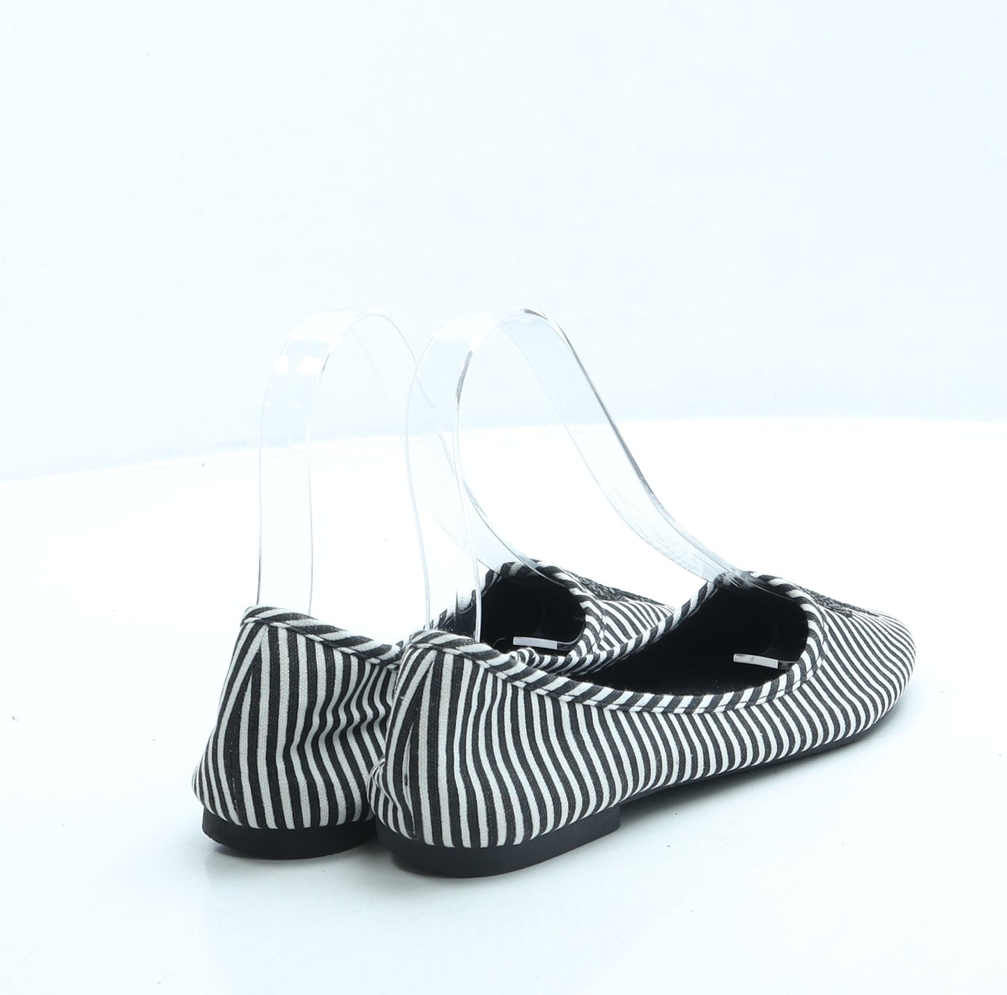George Womens Black Striped Fabric Ballet Flat UK 3 36
