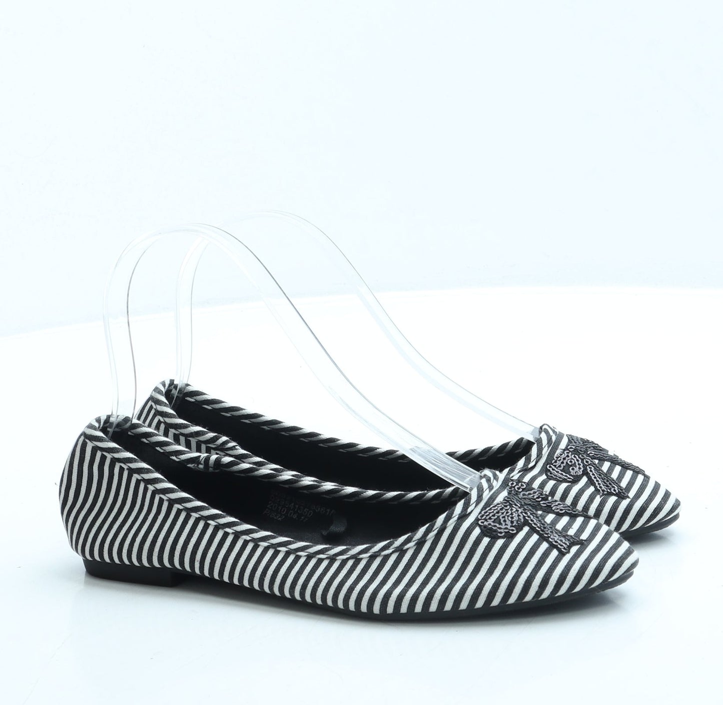 George Womens Black Striped Fabric Ballet Flat UK 3 36