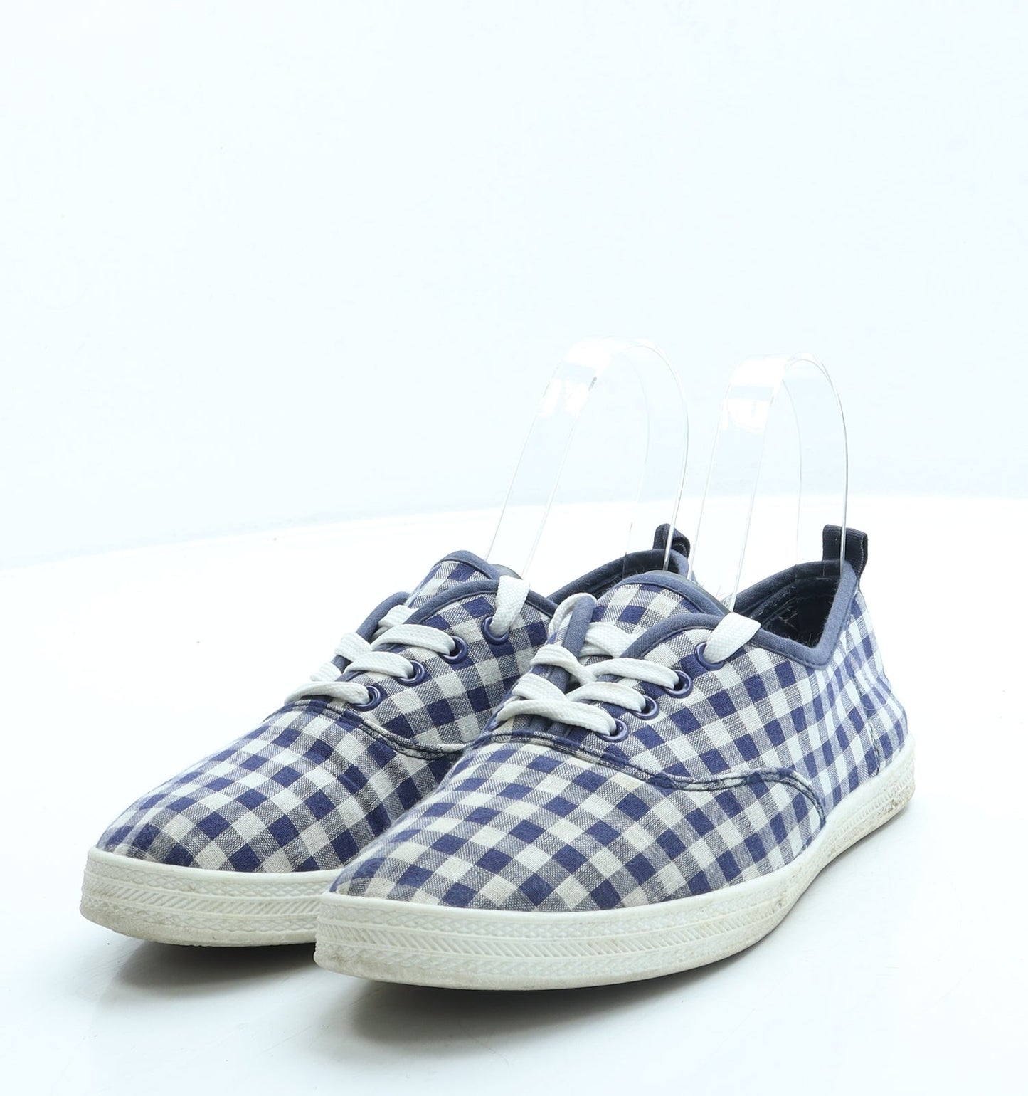 F&F Womens Blue Gingham Polyester Trainer UK 4 37