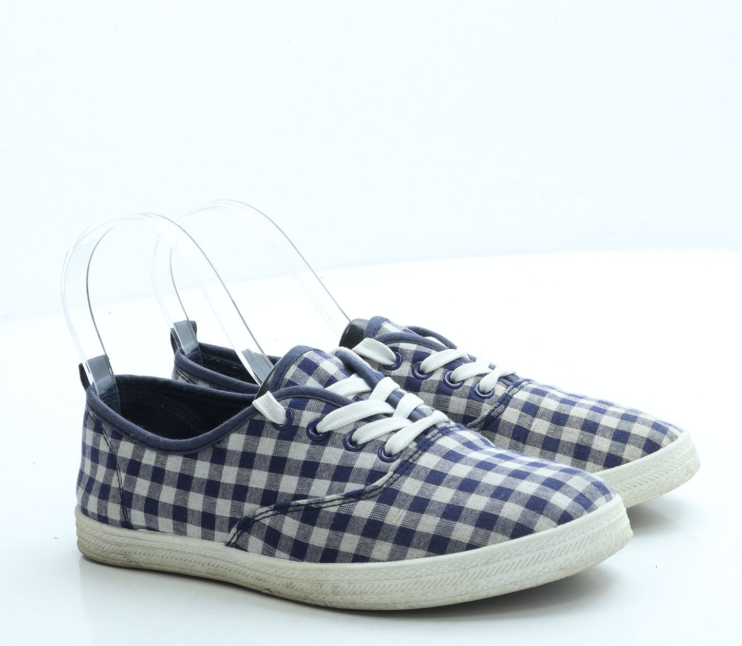 F&F Womens Blue Gingham Polyester Trainer UK 4 37