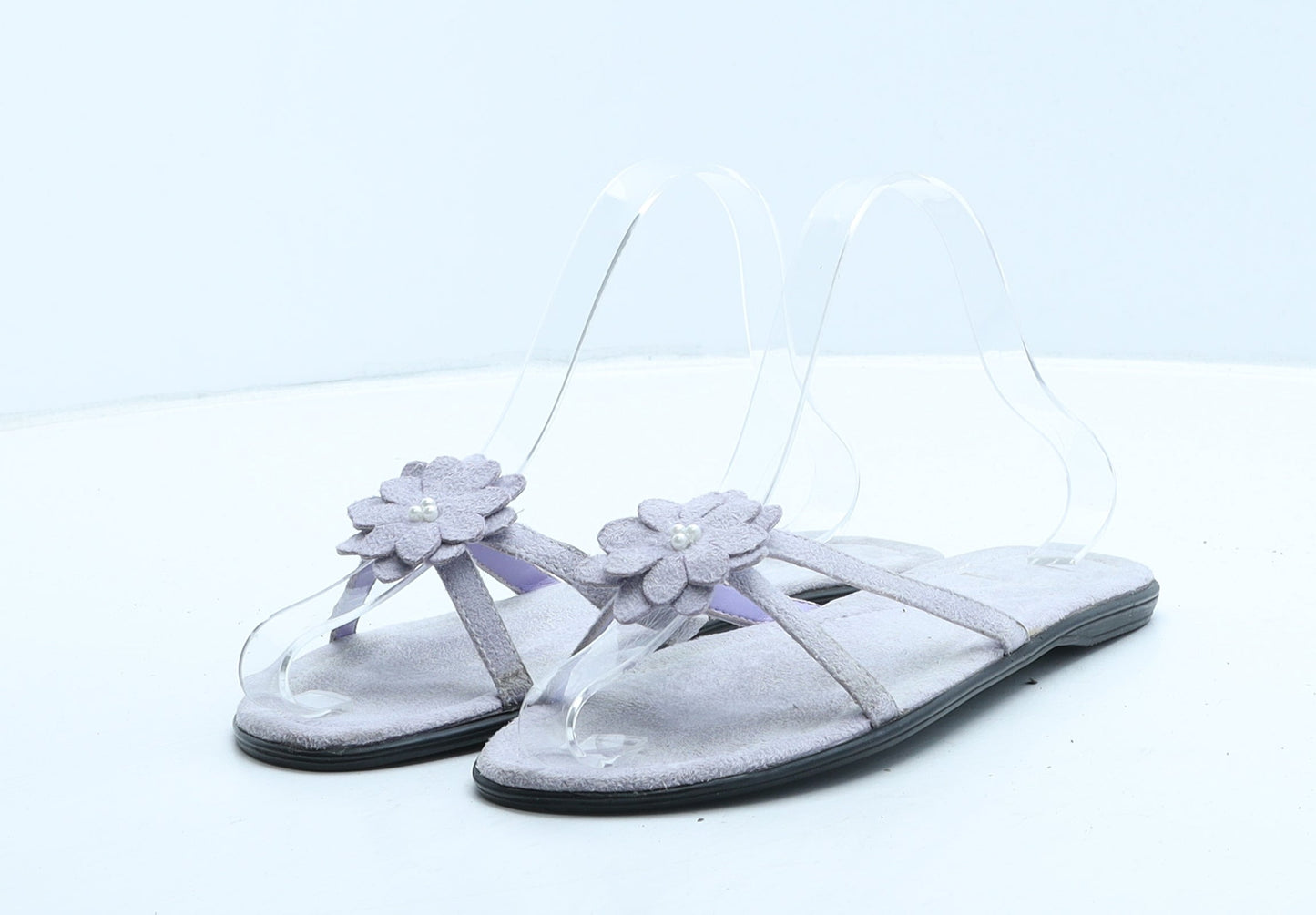 Preworn Womens Purple Suede Slip On Flat UK 4 37 - Flower