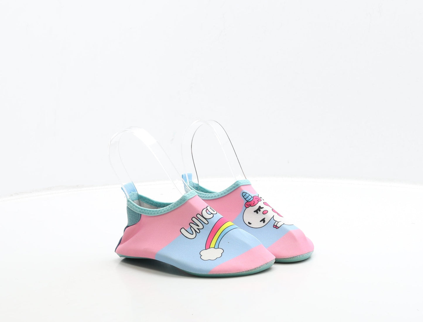 Preworn Girls Multicoloured Polyester Slip On Flat UK 12 30 - Unicorn & Rainbow Detail. Aqua Shoes