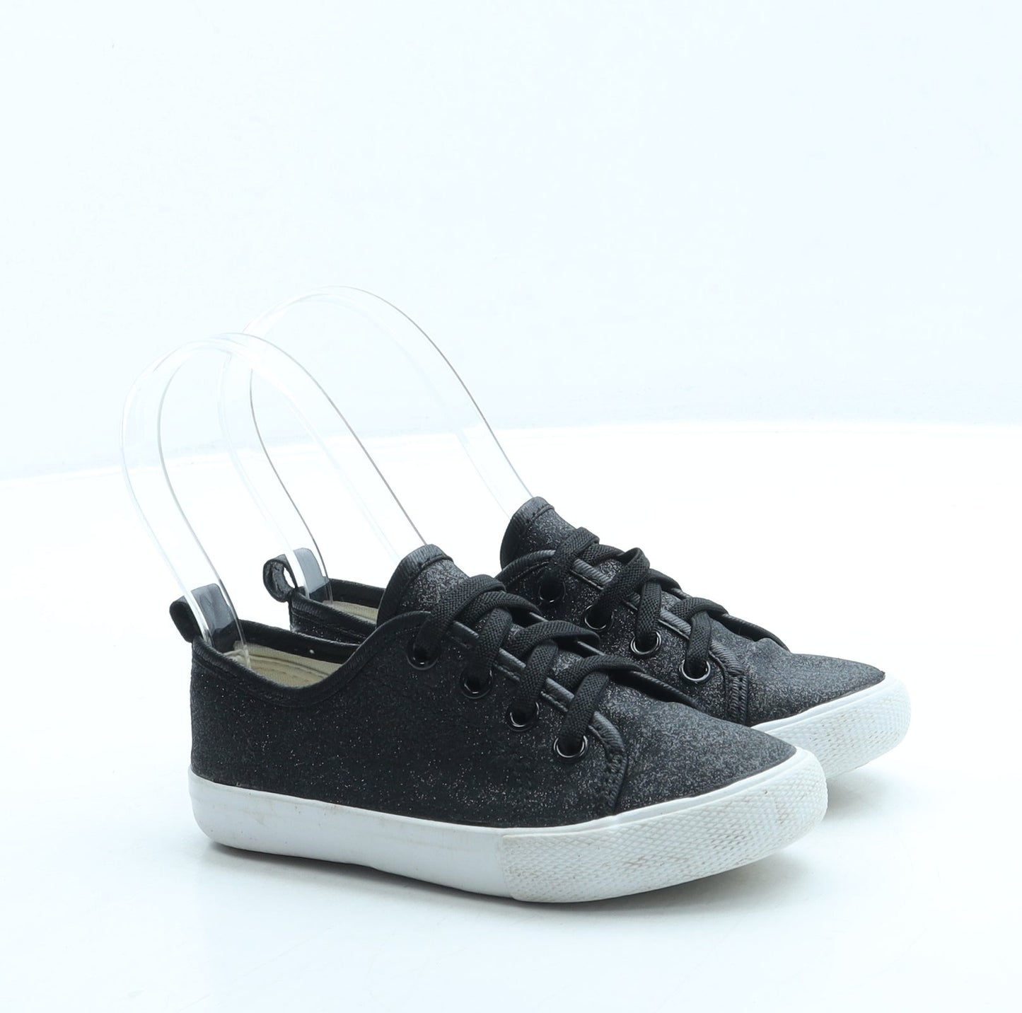 Preworn Girls Black Polyester Slip On Flat UK 8.5 26