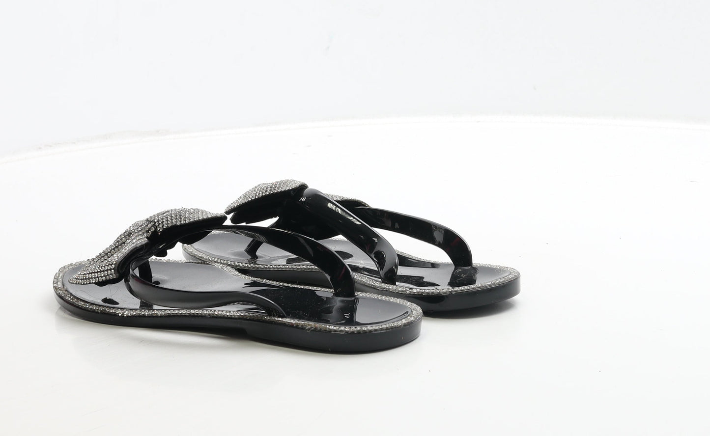 Preworn Womens Black Rubber Thong Sandal UK 5 38