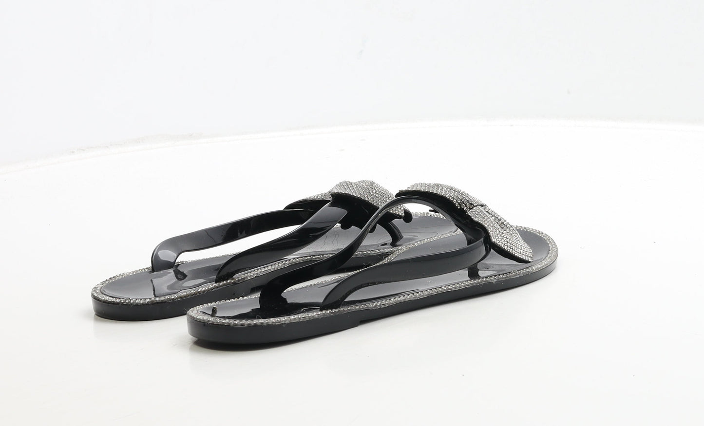 Preworn Womens Black Rubber Thong Sandal UK 5 38