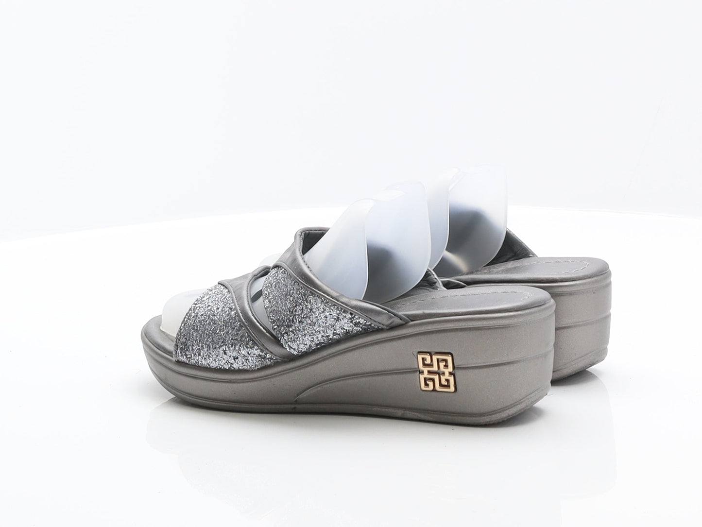 Preworn Womens Silver Plastic Strappy Sandal UK 2.5 35