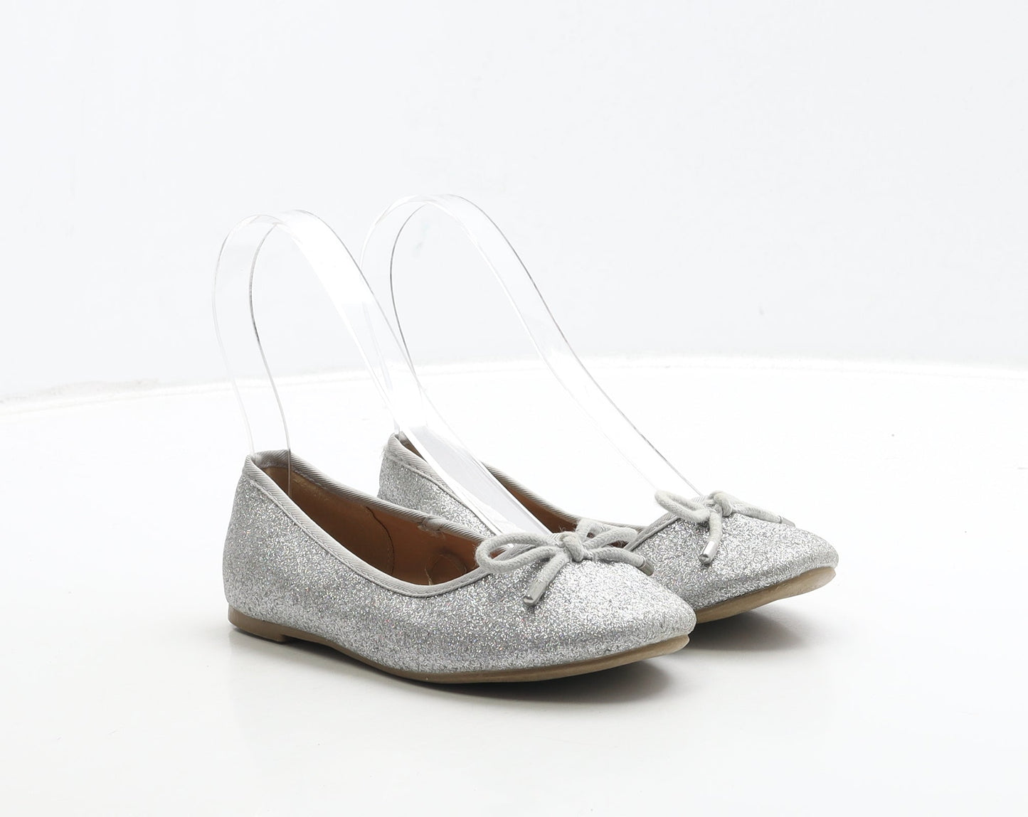George Girls Silver Polyester Ballet Flat UK 12 31