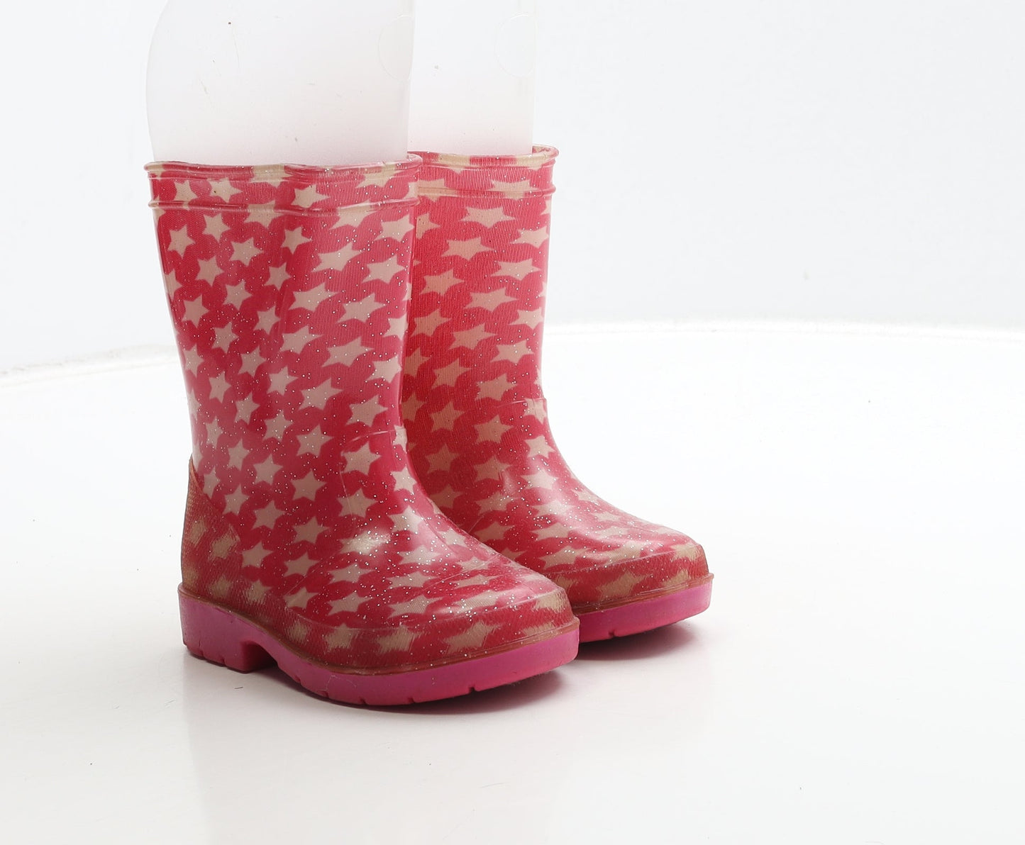 Preworn Girls Pink Rubber Wellies Boot UK 5 - Star Detail