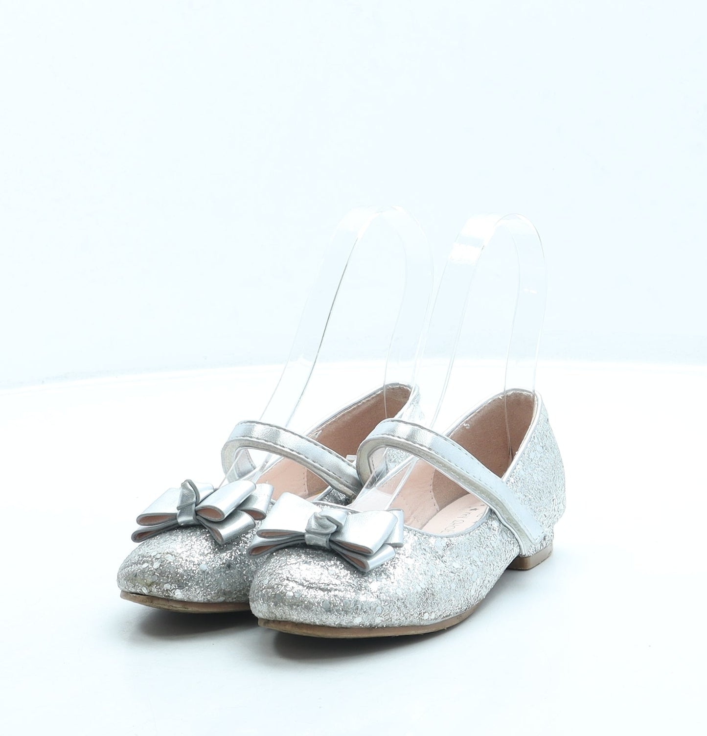 Preworn Girls Silver Polyester Mary Jane Flat UK 11.5 29