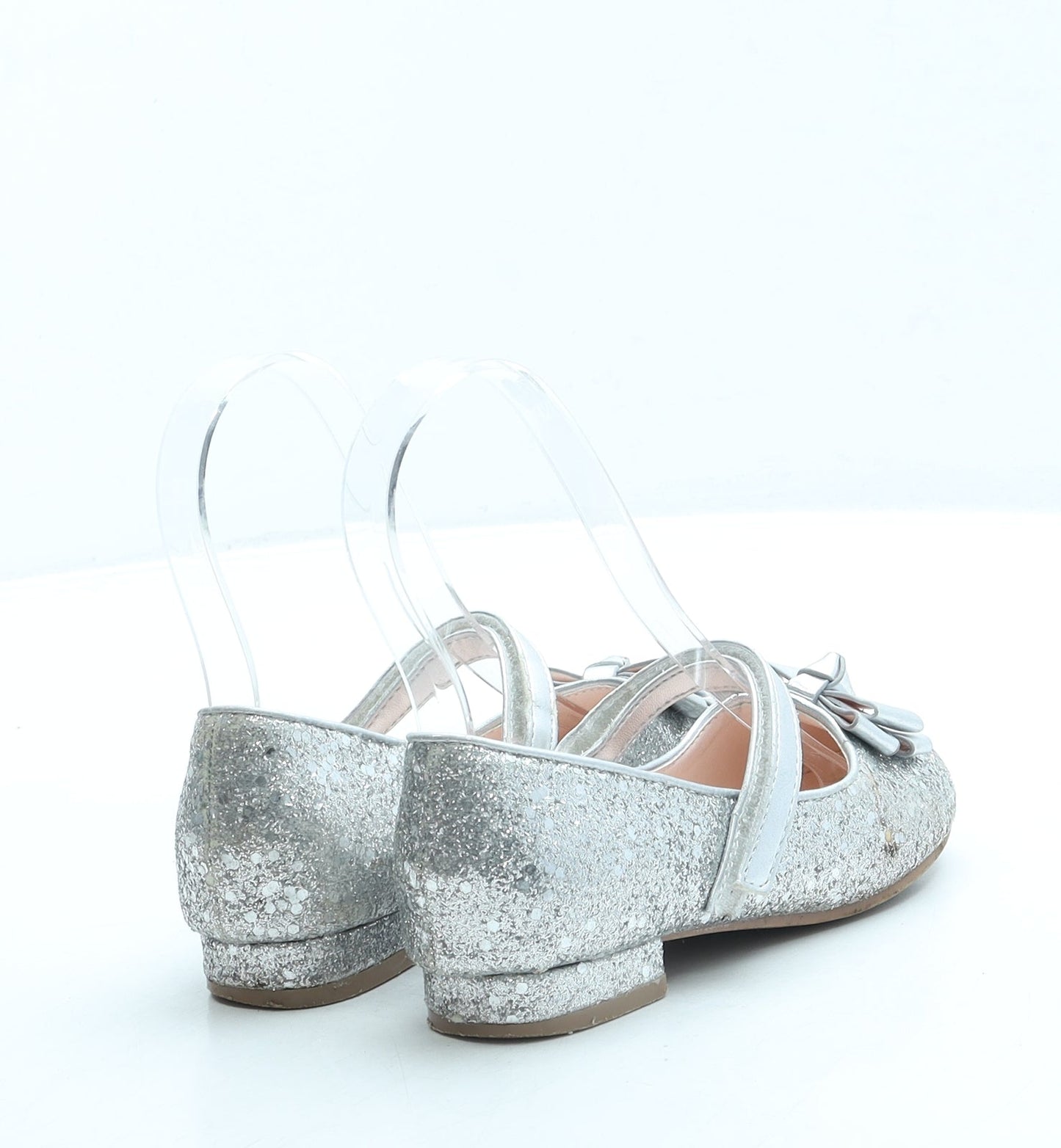 Preworn Girls Silver Polyester Mary Jane Flat UK 11.5 29