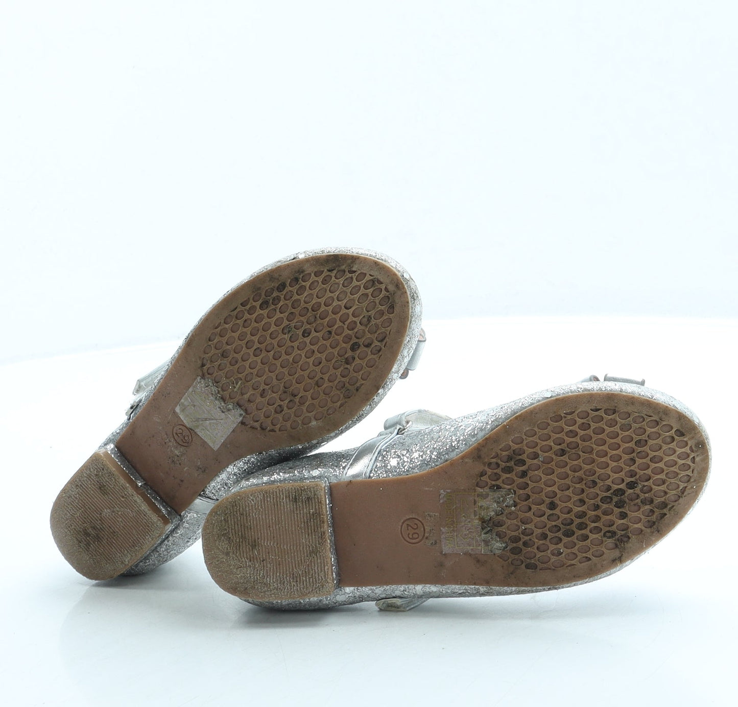Preworn Girls Silver Polyester Mary Jane Flat UK 11.5 29