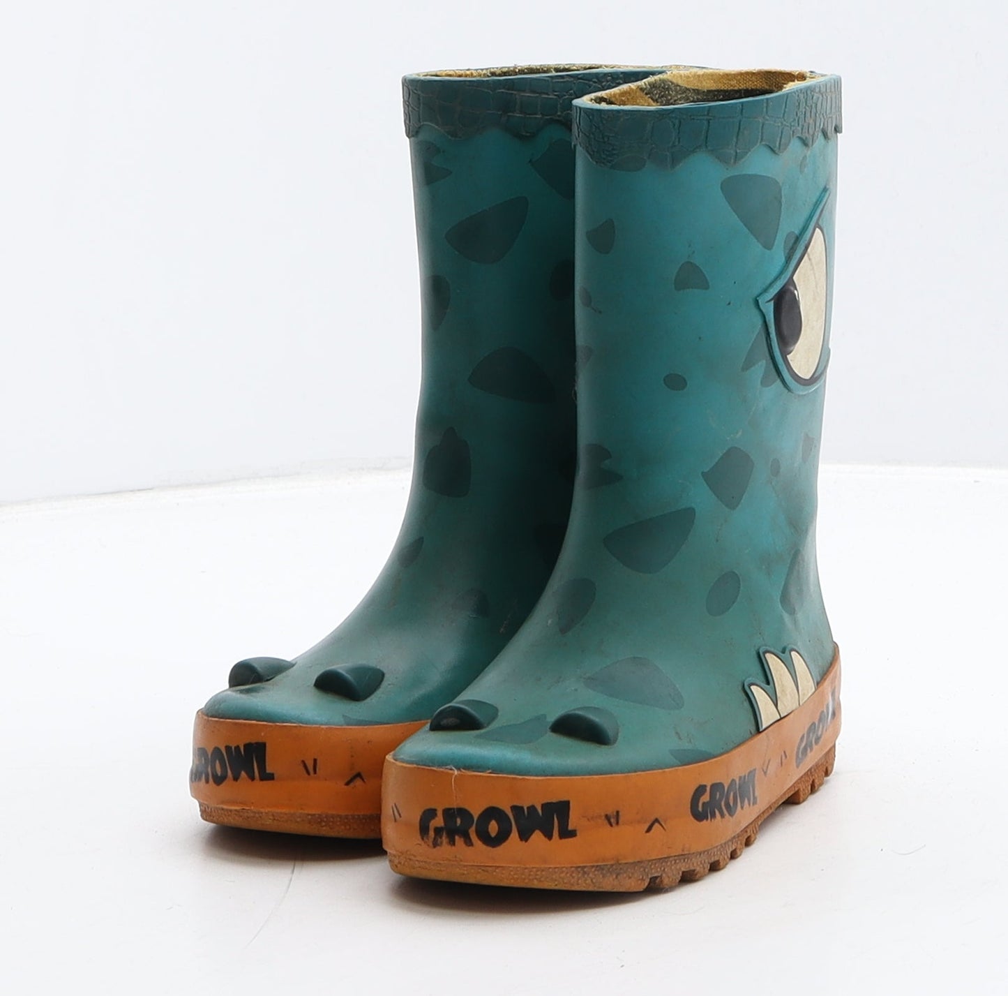 Preworn Boys Green Geometric Rubber Wellies Boot UK 7 - Dinosaur