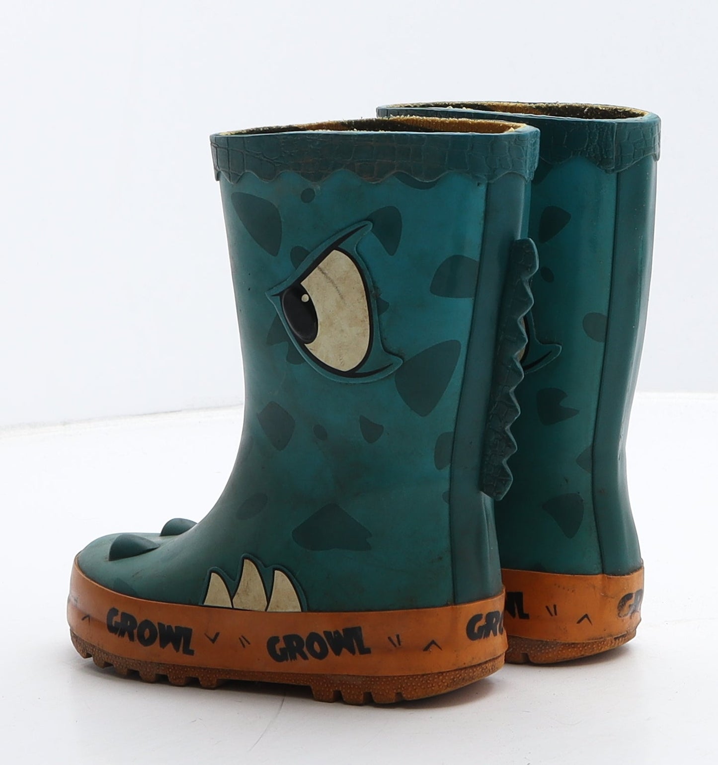 Preworn Boys Green Geometric Rubber Wellies Boot UK 7 - Dinosaur