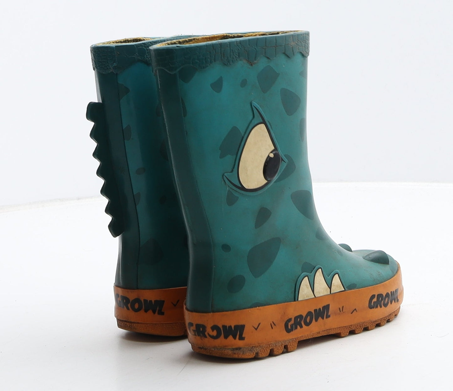 Preworn Boys Green Geometric Rubber Wellies Boot UK 7 - Dinosaur