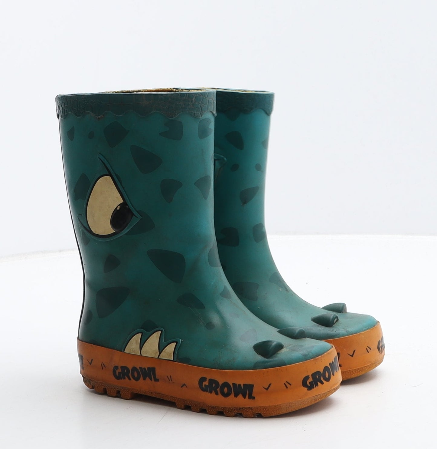 Preworn Boys Green Geometric Rubber Wellies Boot UK 7 - Dinosaur