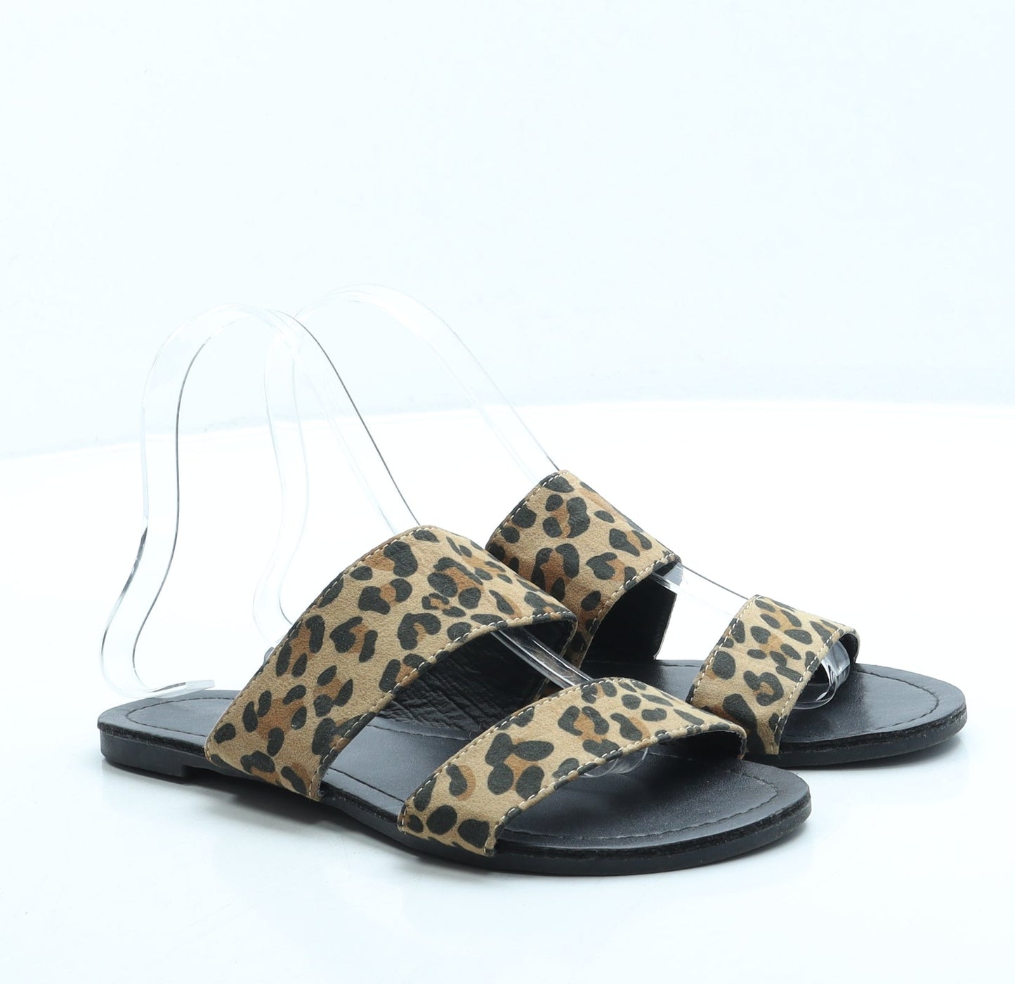 Preworn Womens Brown Animal Print Suede Slip On Sandal UK 4