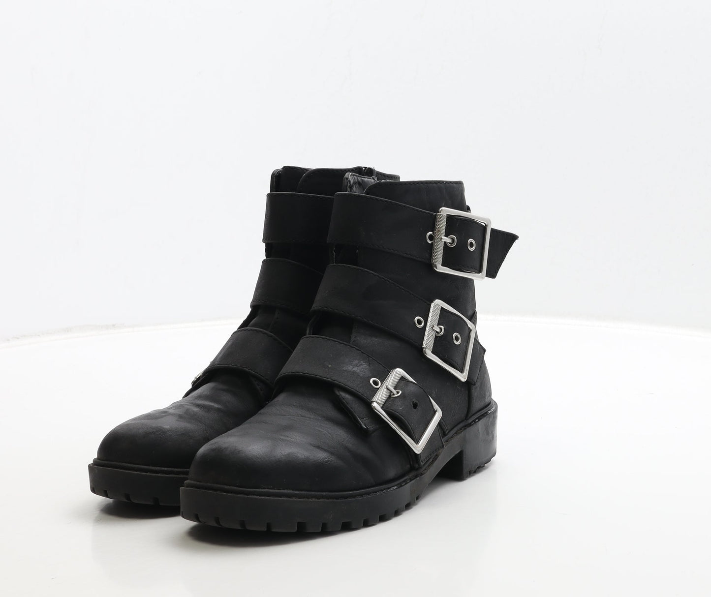 Primark Womens Black Leather Biker Boot UK 3 36
