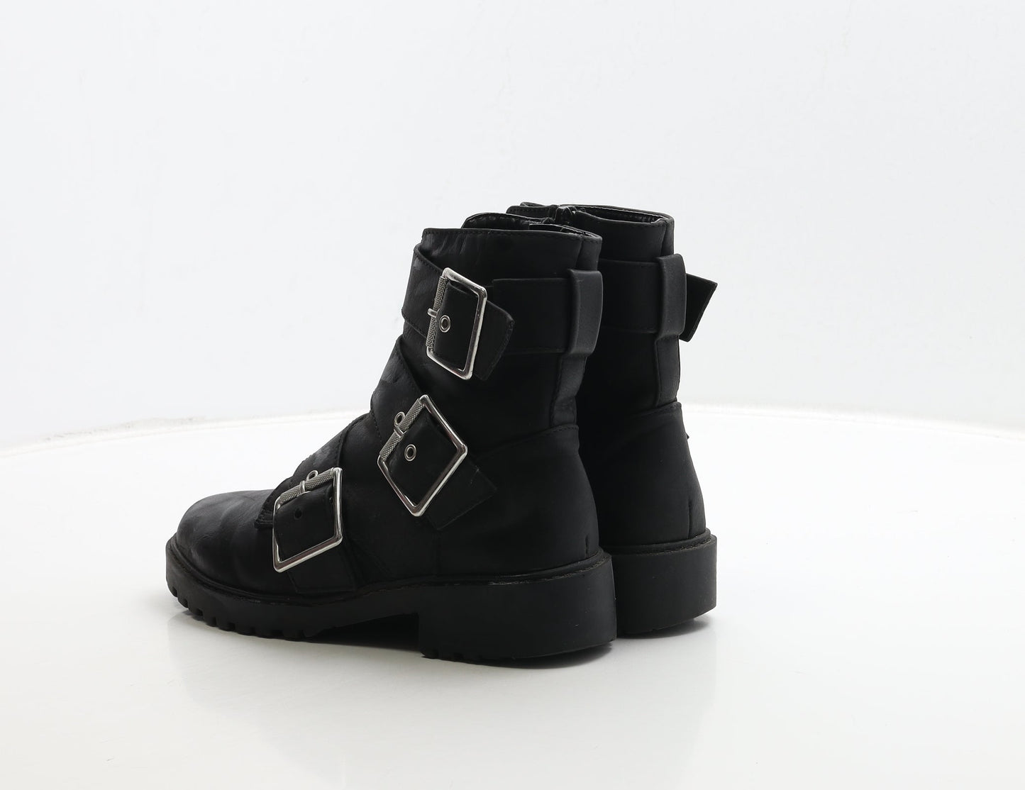 Primark Womens Black Leather Biker Boot UK 3 36