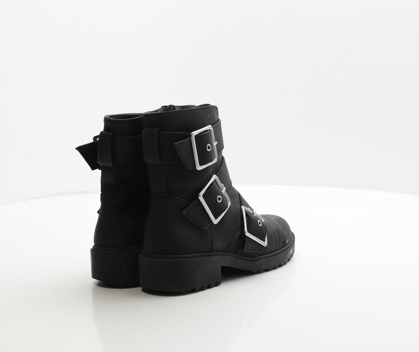 Primark Womens Black Leather Biker Boot UK 3 36
