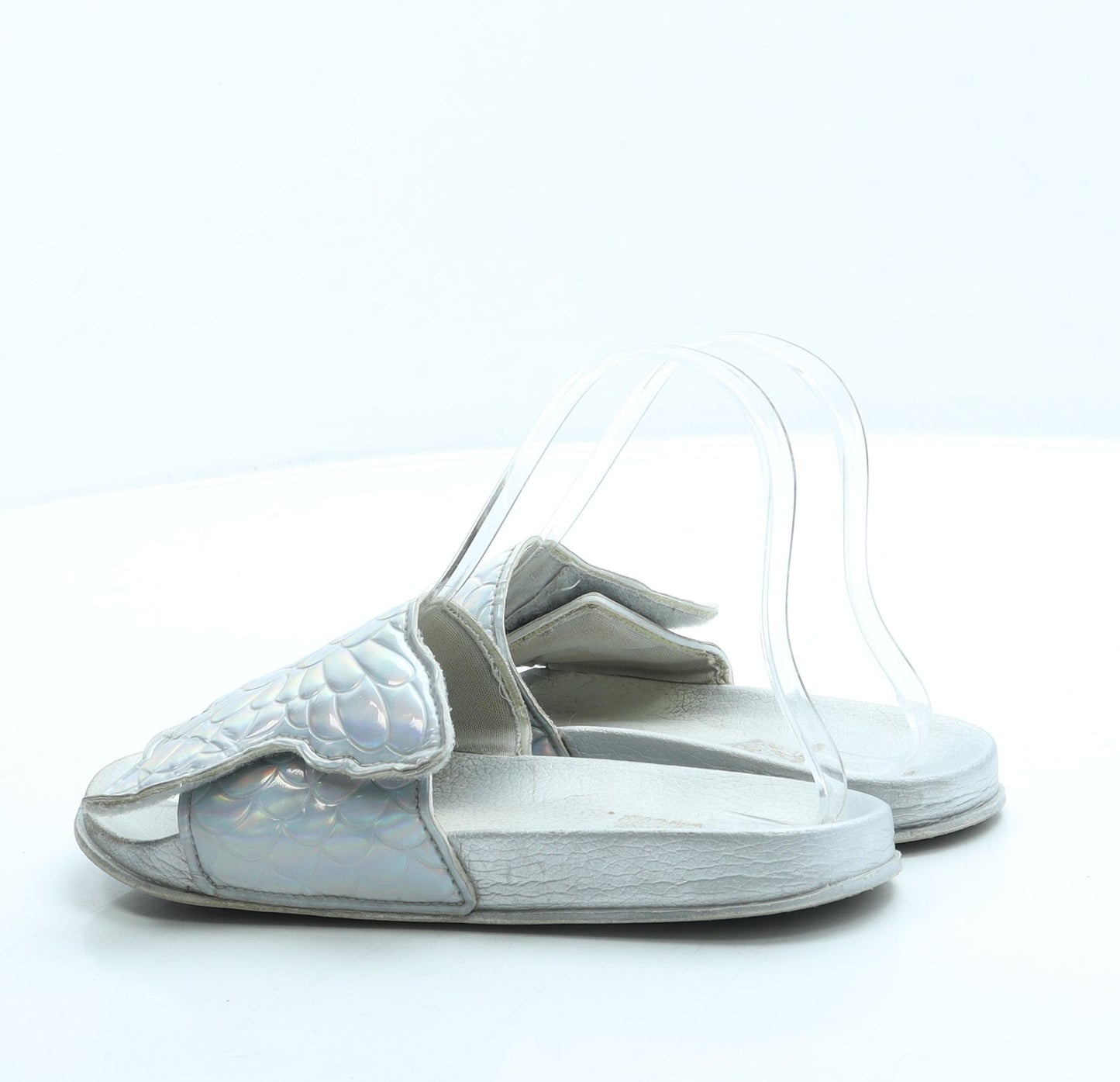 Preworn Girls Silver Polyester Slider Sandal UK 2 - Mermaid tail