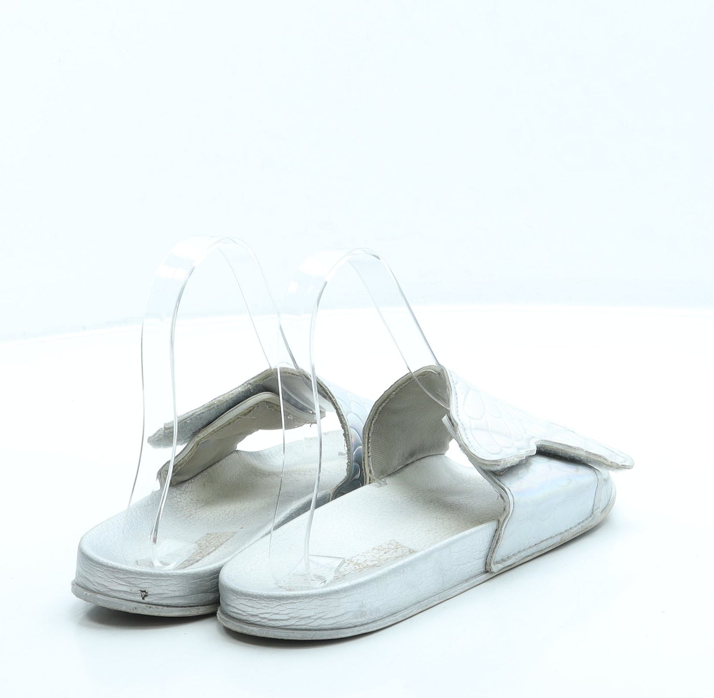 Preworn Girls Silver Polyester Slider Sandal UK 2 - Mermaid tail