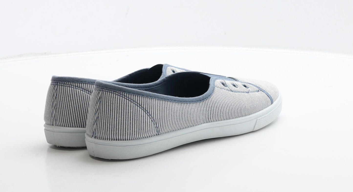 F&F Womens Blue Striped Fabric Slip On Flat UK 7 40