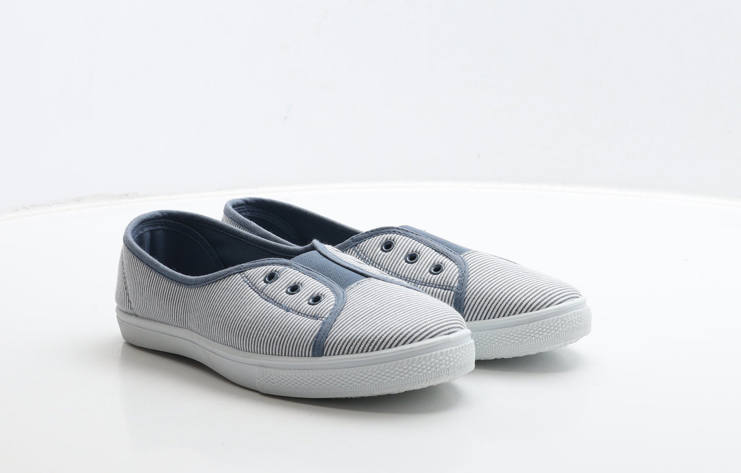 F&F Womens Blue Striped Fabric Slip On Flat UK 7 40