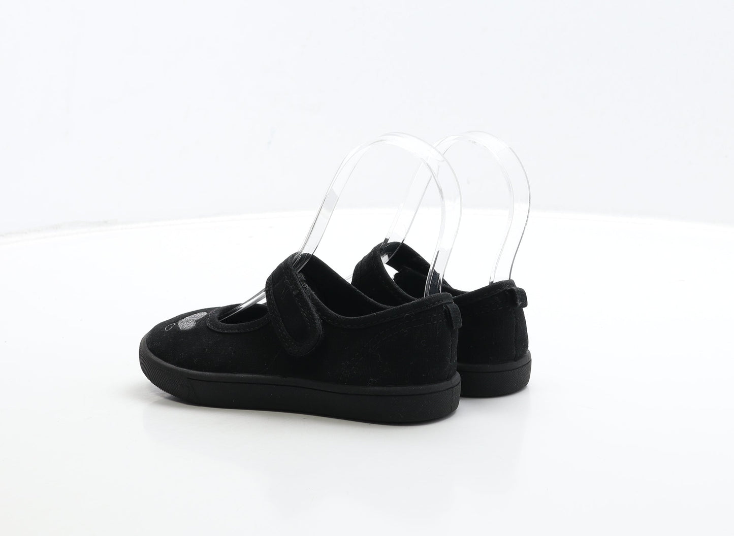 George Girls Black Fabric Mary Jane Flat UK 10 28 - Heart Detail