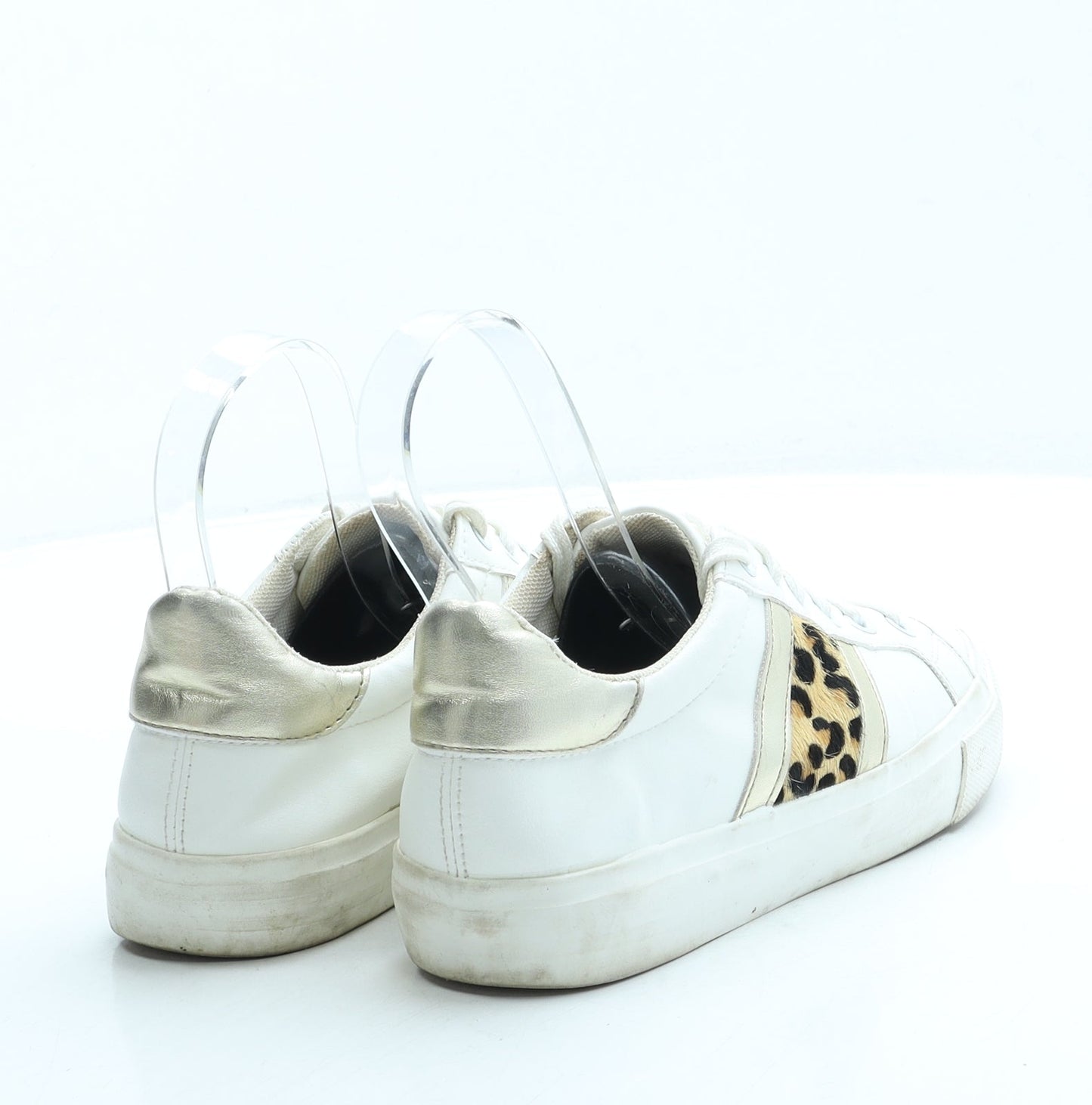George Womens White Animal Print Leather Trainer UK 3 36 - Leopard Print