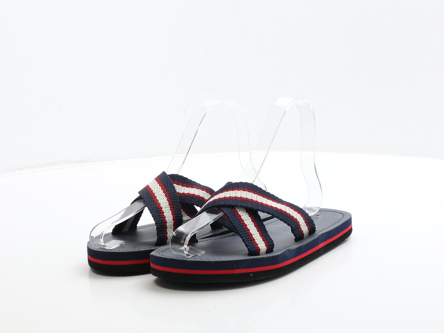 Preworn Boys Blue Striped Fabric Slip On Sandal UK 3