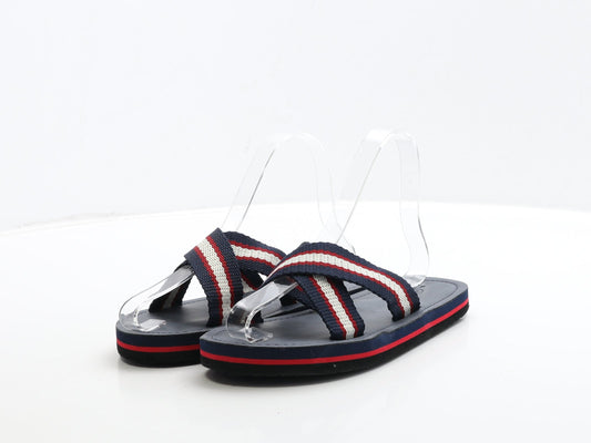 Preworn Boys Blue Striped Fabric Slip On Sandal UK 3