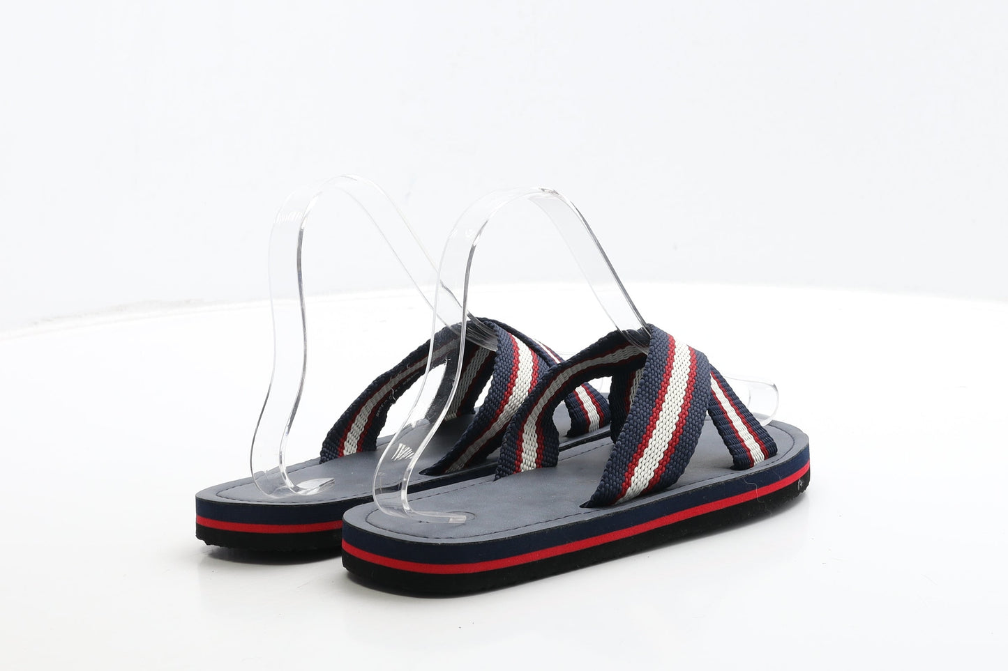 Preworn Boys Blue Striped Fabric Slip On Sandal UK 3