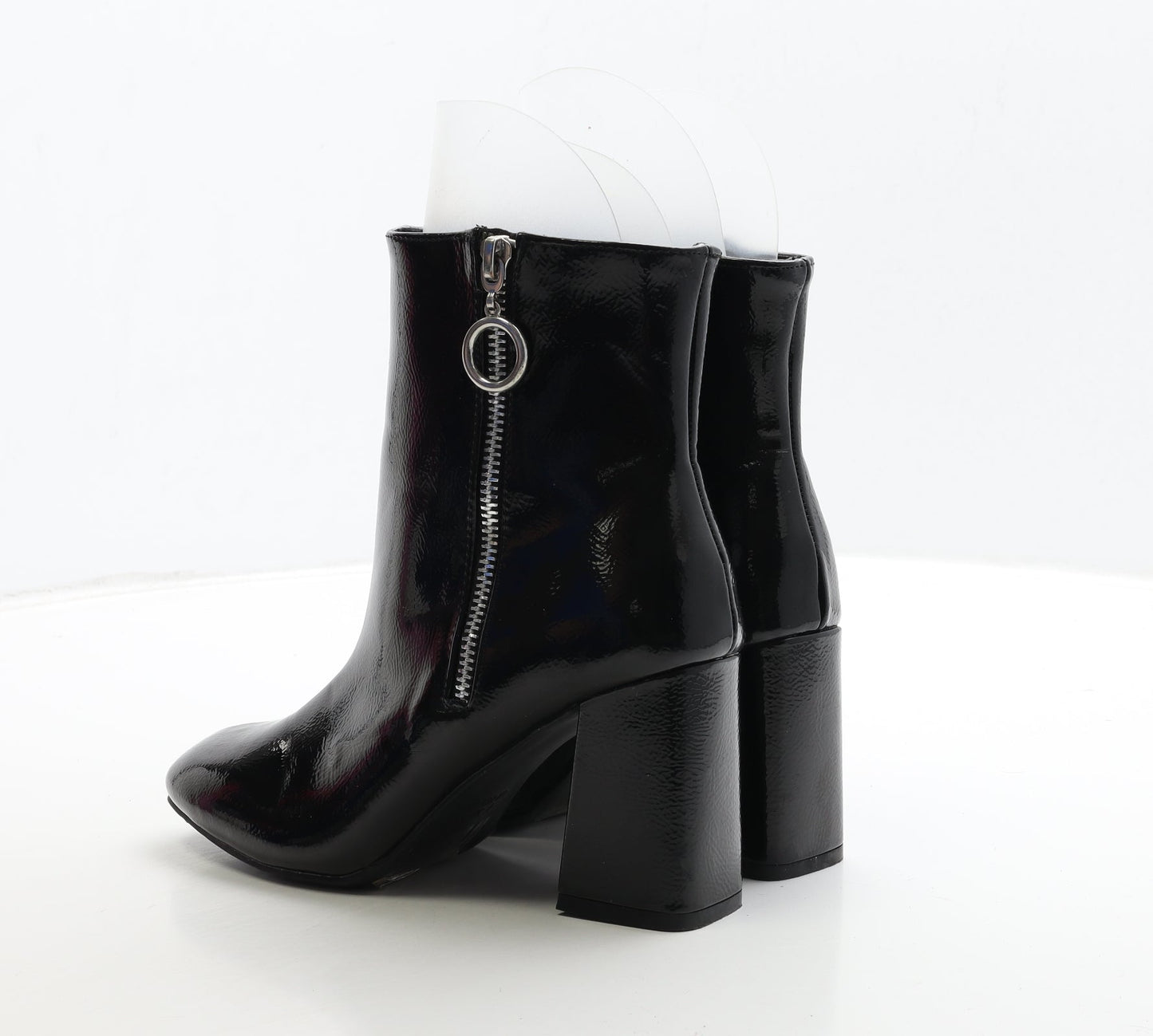 Primark Womens Black PVC Bootie Boot UK 4 37 - Wide Fit