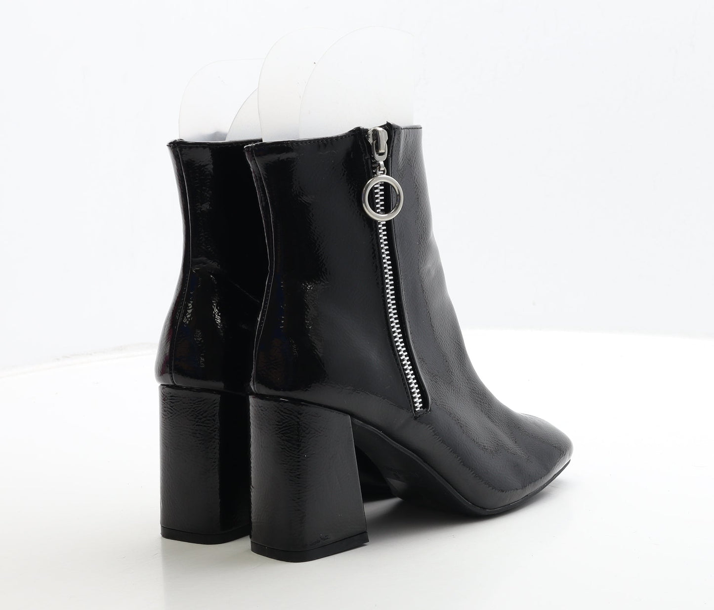 Primark Womens Black PVC Bootie Boot UK 4 37 - Wide Fit
