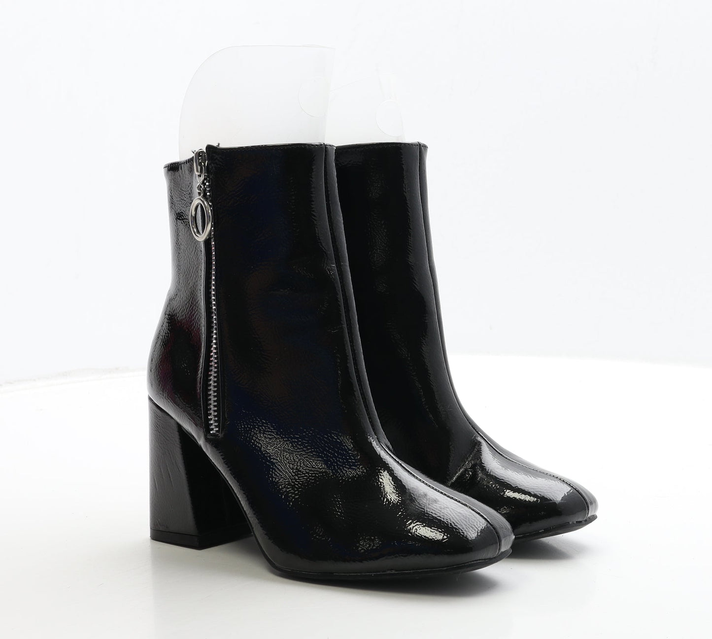 Primark Womens Black PVC Bootie Boot UK 4 37 - Wide Fit