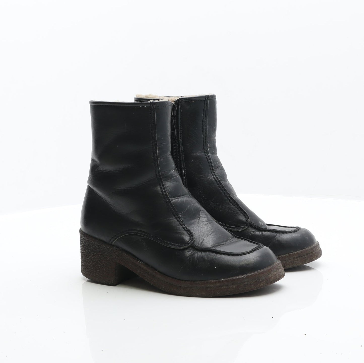 Preworn Womens Black Leather Bootie Boot UK 3