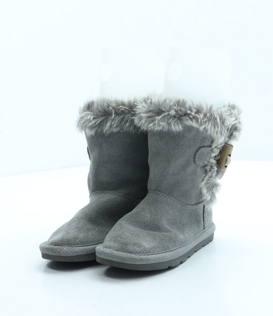 Preworn Girls Grey Polyester Shearling Style Boot UK 8