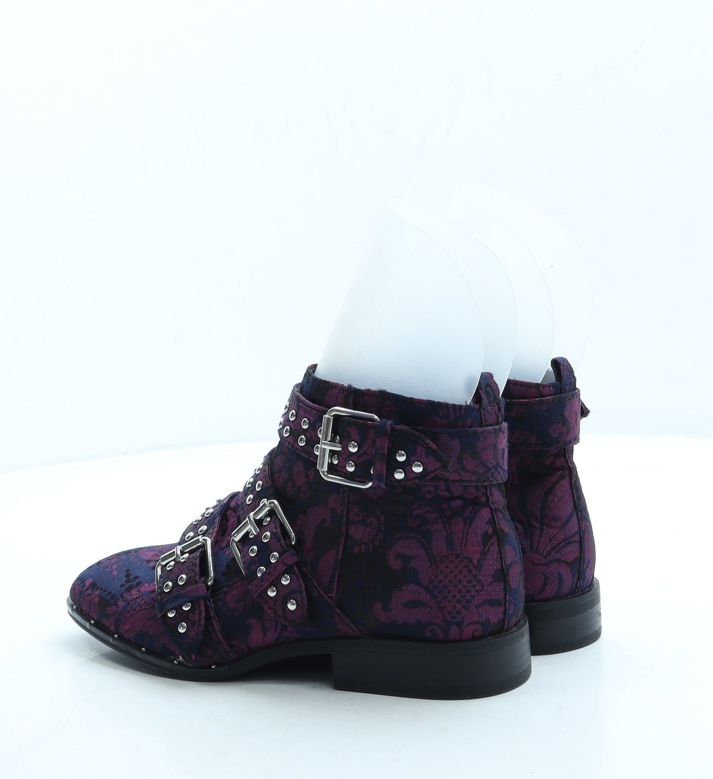 Primark Womens Purple Floral Polyester Biker Boot UK 4 37 US 6