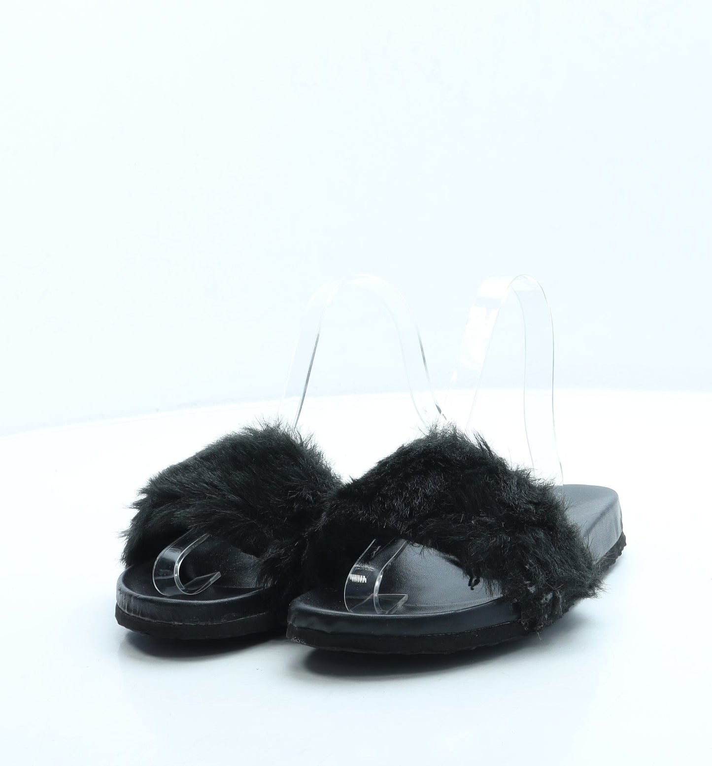 Atmosphere Womens Black Faux Fur Slider Sandal UK 4 37 US 6