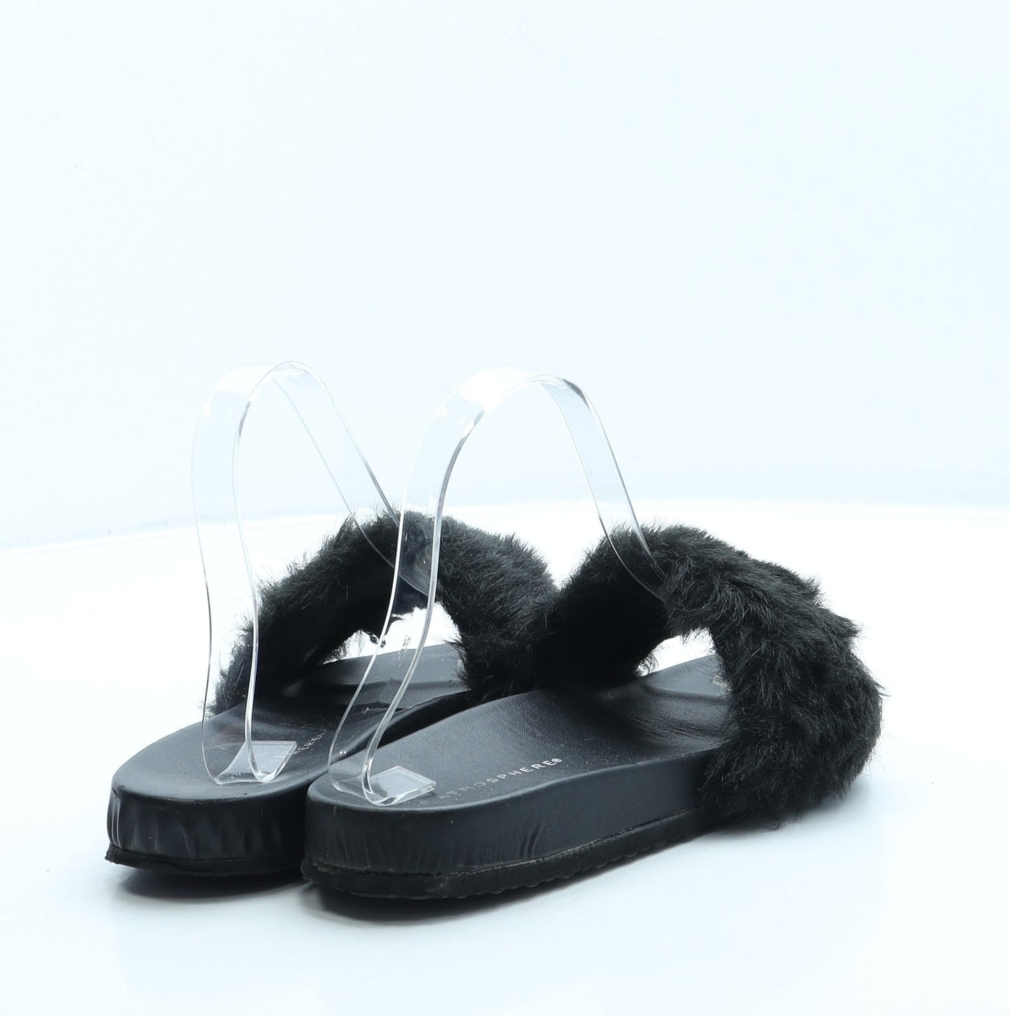 Atmosphere Womens Black Faux Fur Slider Sandal UK 4 37 US 6